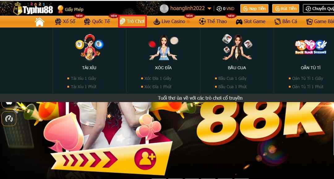 Những trò chơi casino trực tuyến đầy hấp dẫn tại Typhu88 